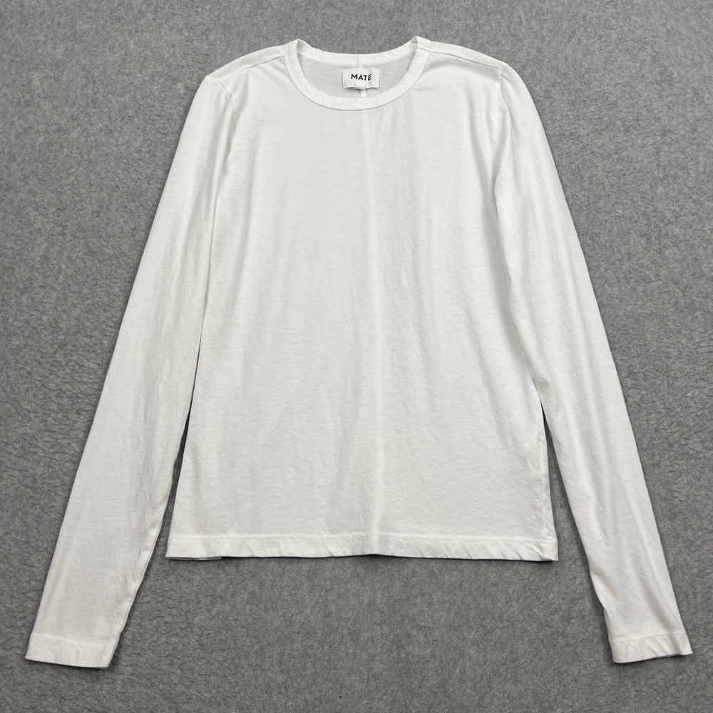 MATE the Label Long Sleeve Tee Women Small White Organic Cotton Crew Neck 18249